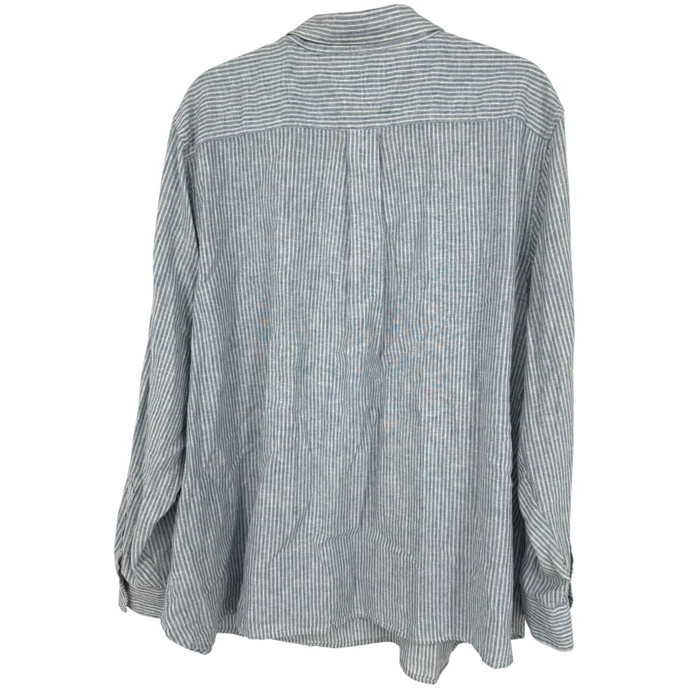 NWT Chaps Womens Cobble Ave Blue White Striped Linen Cotton Henley Shirt Size 3X - Picture 2 of 15